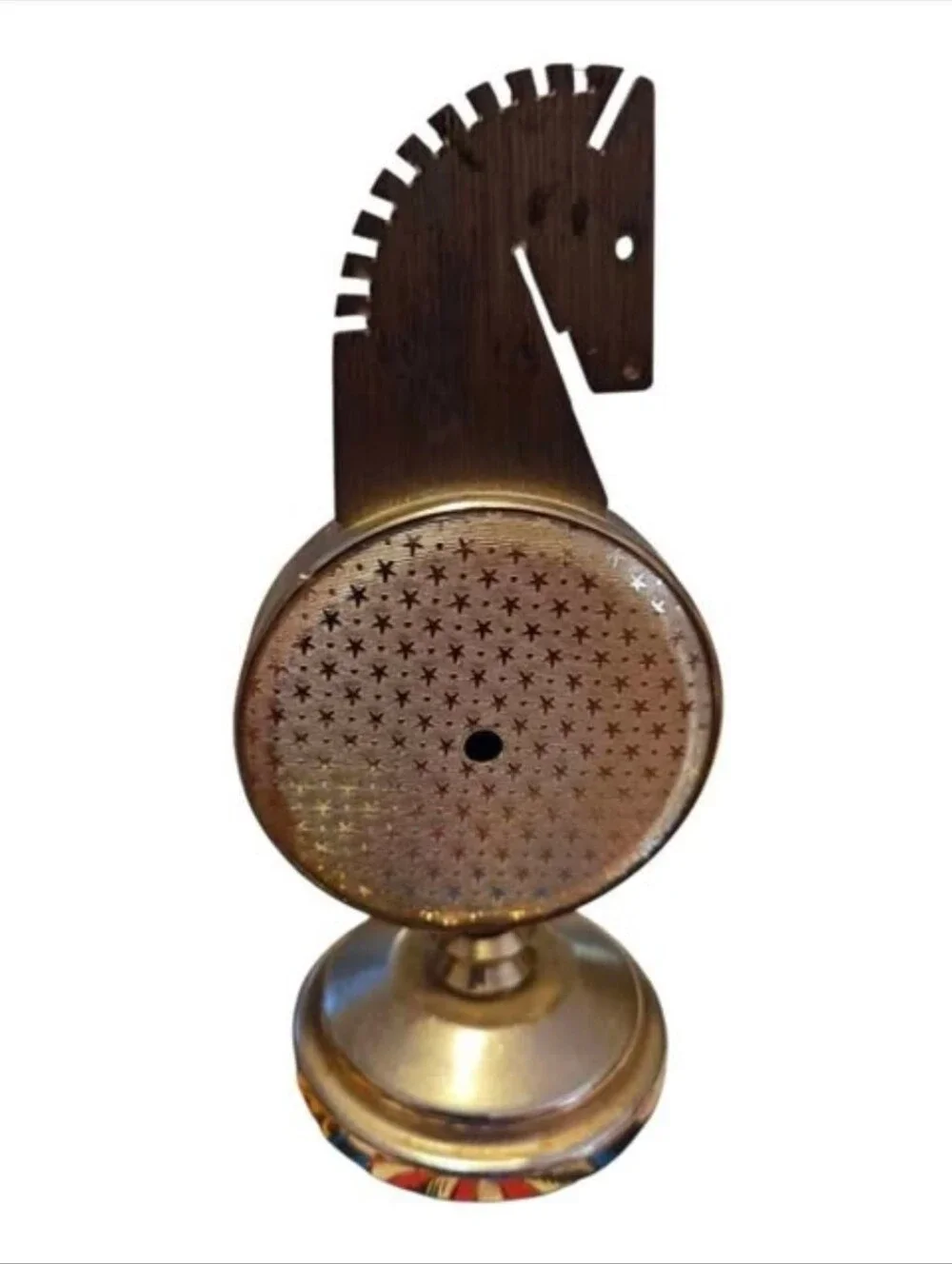 Vintage Brass Horse Head Chess Piece Knight Desk Thermometer Made In France
